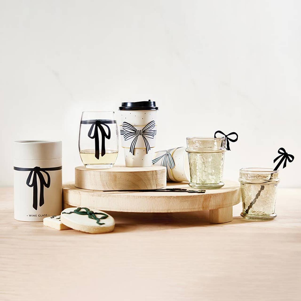 Stemless Wine Glass - Black Bow