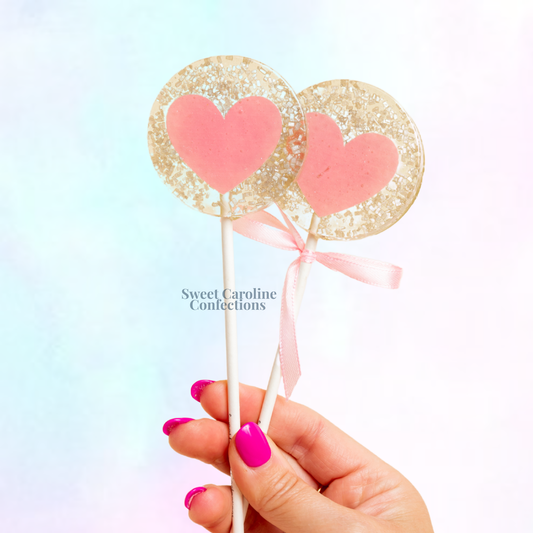 Silver & Pink Heart Lollipop - Champagne Flavor