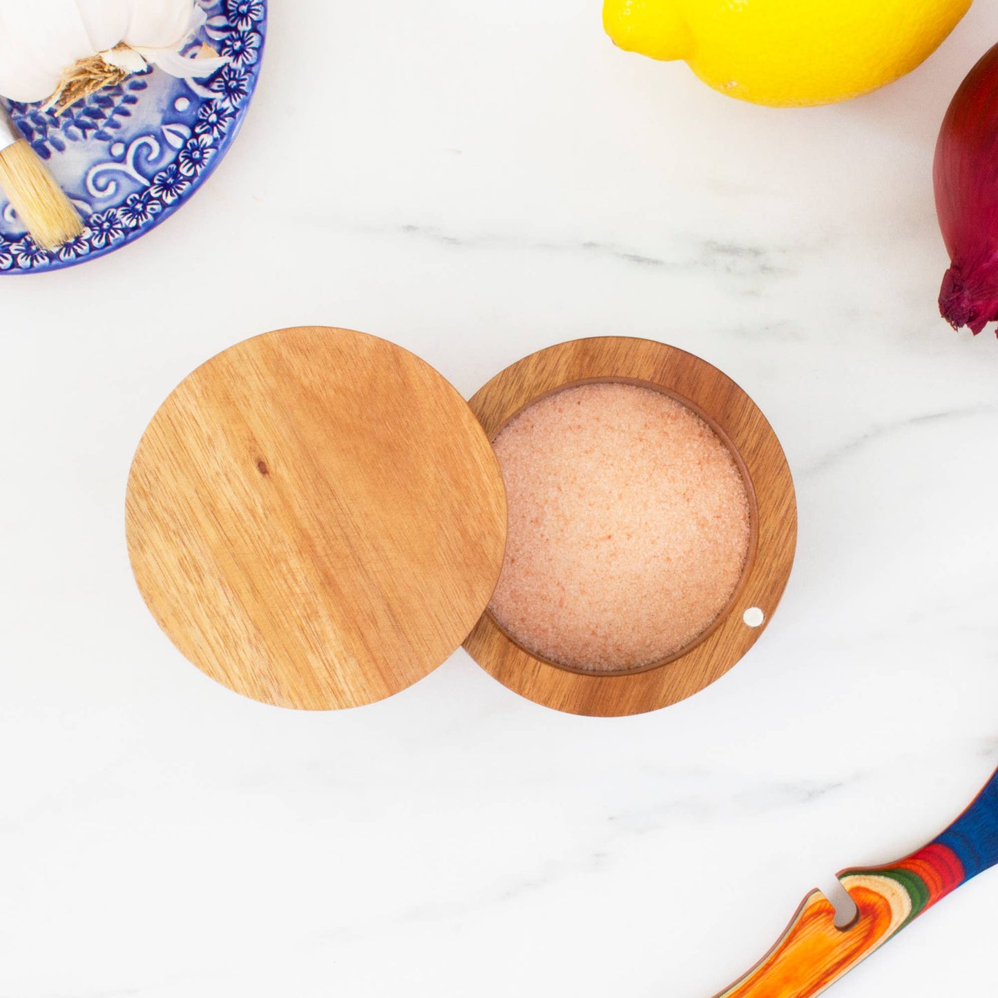 Acacia Salt Cellar with Swivel Lid