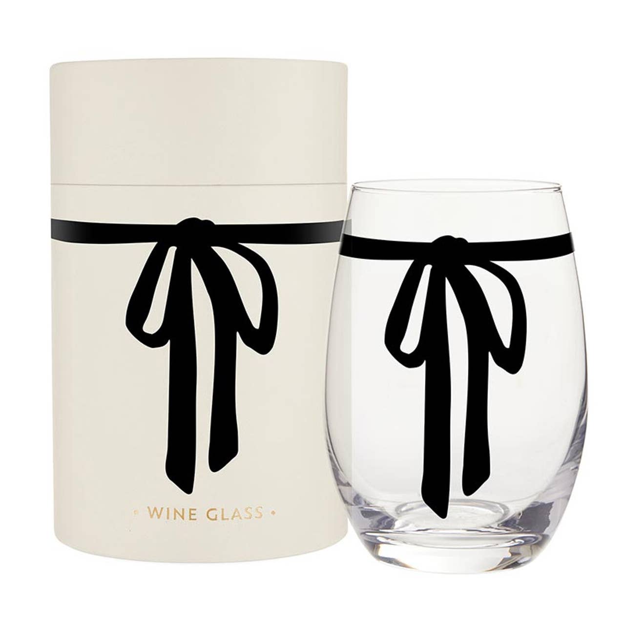 Stemless Wine Glass - Black Bow