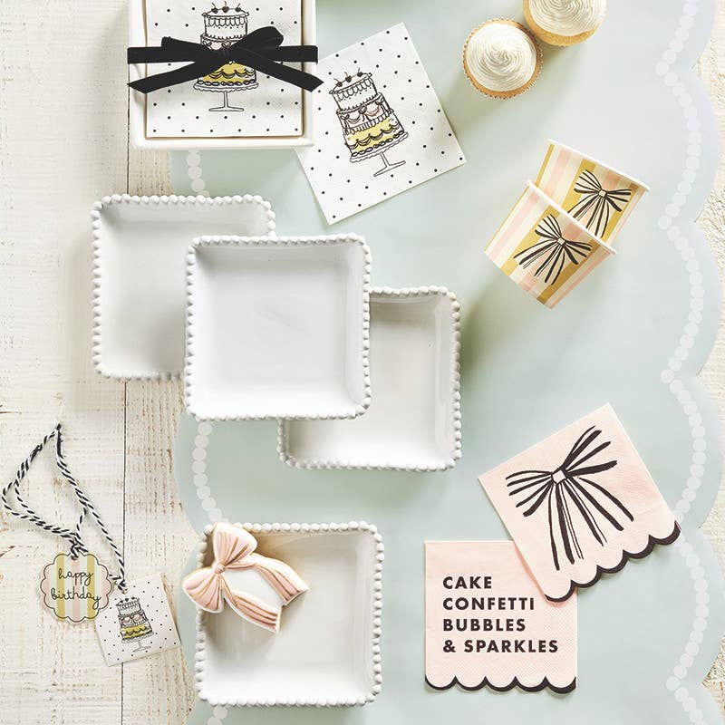 Scalloped Cocktail Napkins - Pink Bow