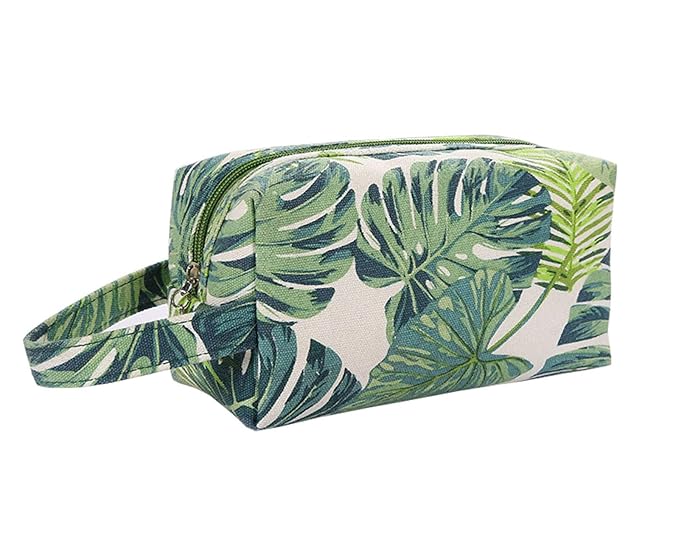 Tropical Leaf Canvas Cosmetic Bag