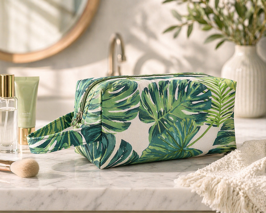 Tropical Leaf Canvas Cosmetic Bag