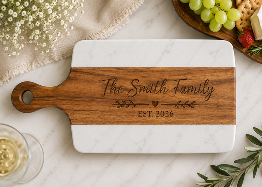 Personalized Marble & Acacia Wood Serving  Board