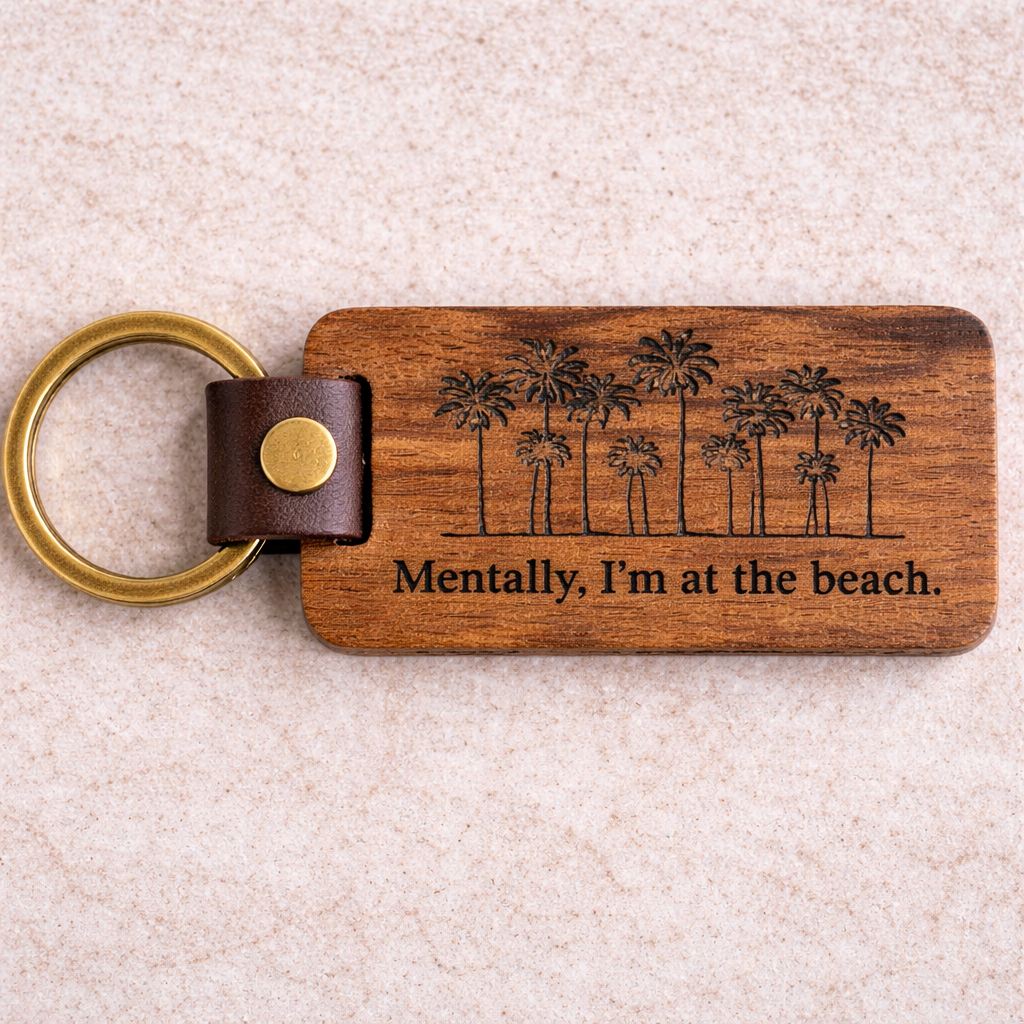 Laser Engraved Leather & Wood Keychain