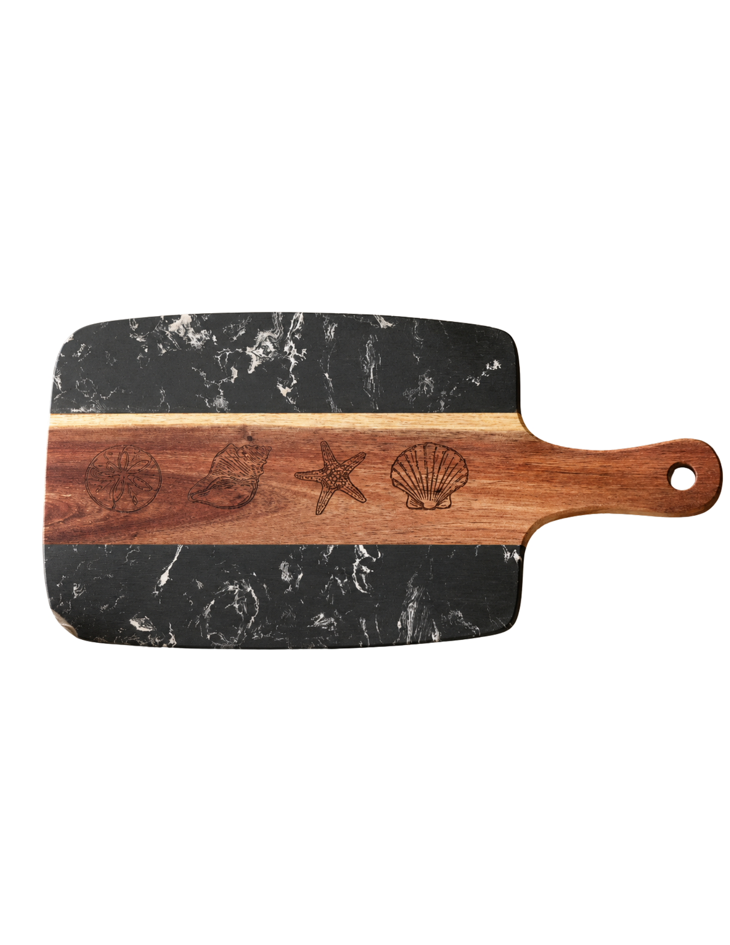 Engraved Wooden & Marble Cutting Board - SEASHELLS (Black)