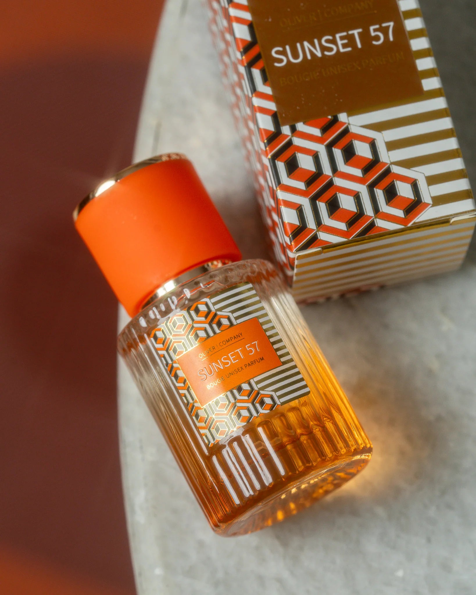 Oliver Fragrance Co. Sunset 57 Bougie Unisex Parfum packaging
One thing I’d recommend specifically for your boutique:
Since Sunset 57 is becoming your “signature scent,” I would also add this line somewhere near the top: