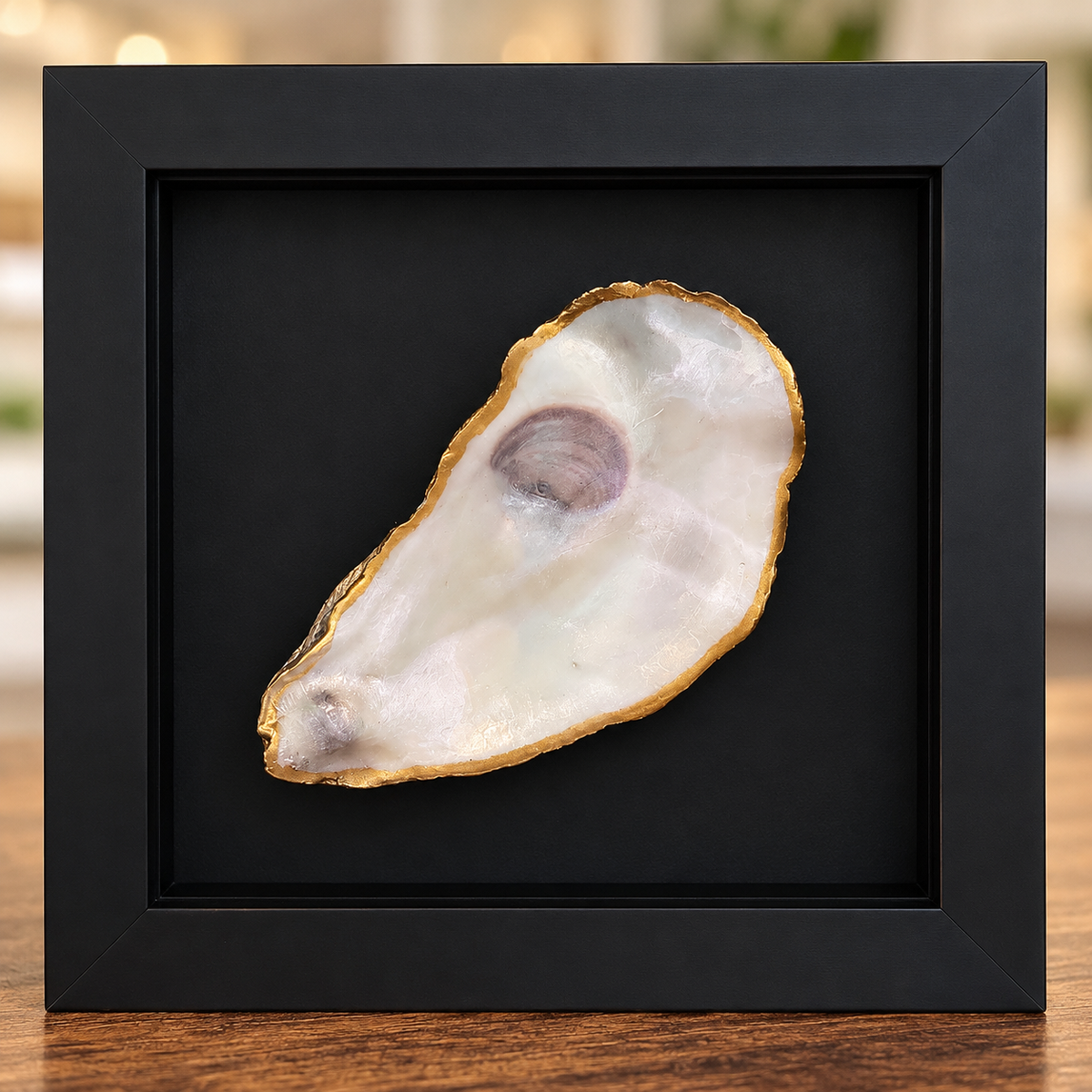 White Pearlescent Oyster Shell Art | 6×6 Shadow Box