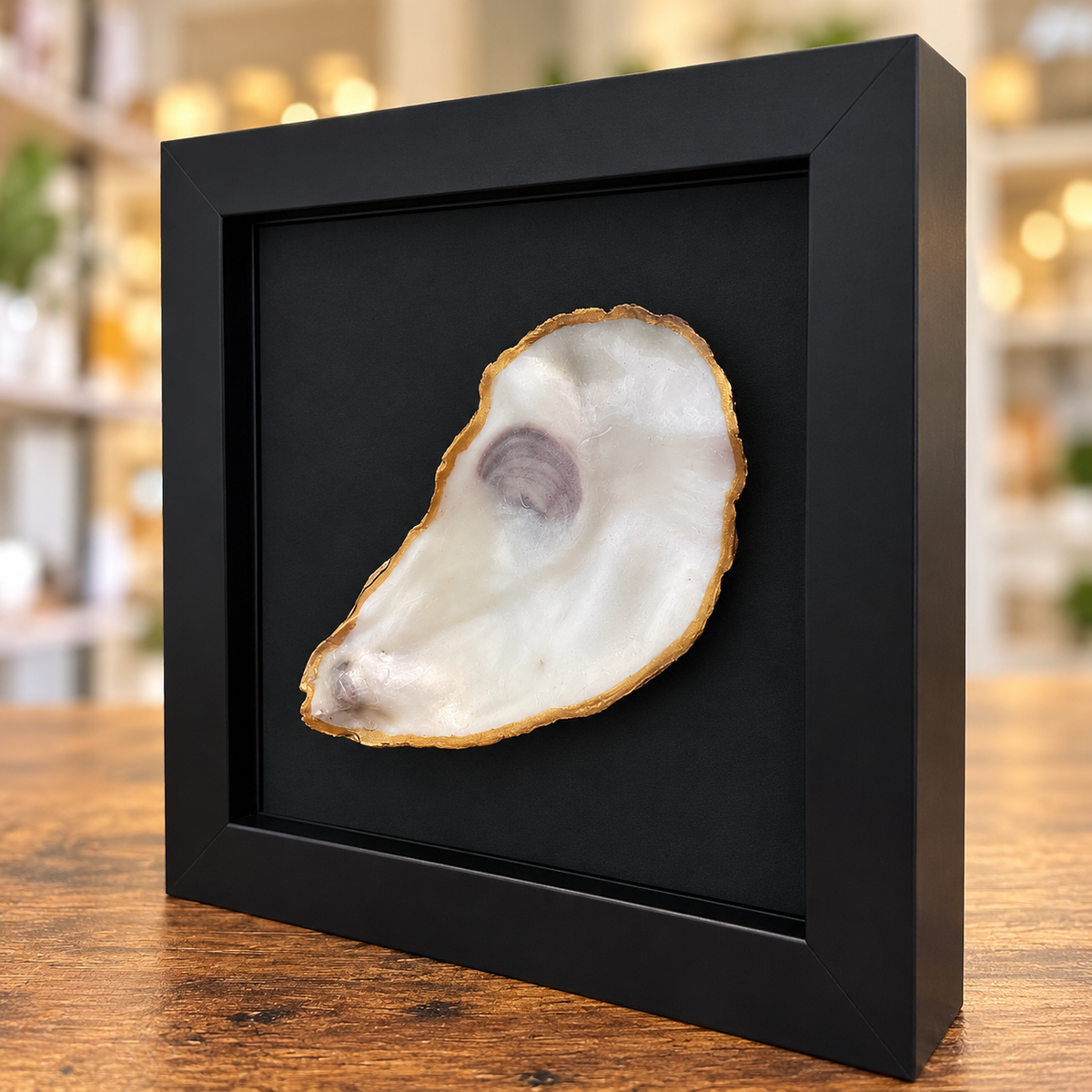 White Pearlescent Oyster Shell Art | 6×6 Shadow Box
