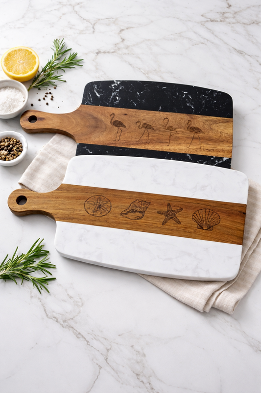 Wooden & Marble Cutting Board - White OR Black – Pre-Engraved (Ready for Pickup)