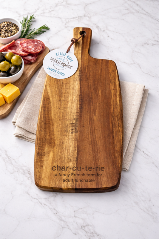 Acacia Wood Charcuterie Serving Paddle Board – Pre-Engraved (Ready for Pickup)