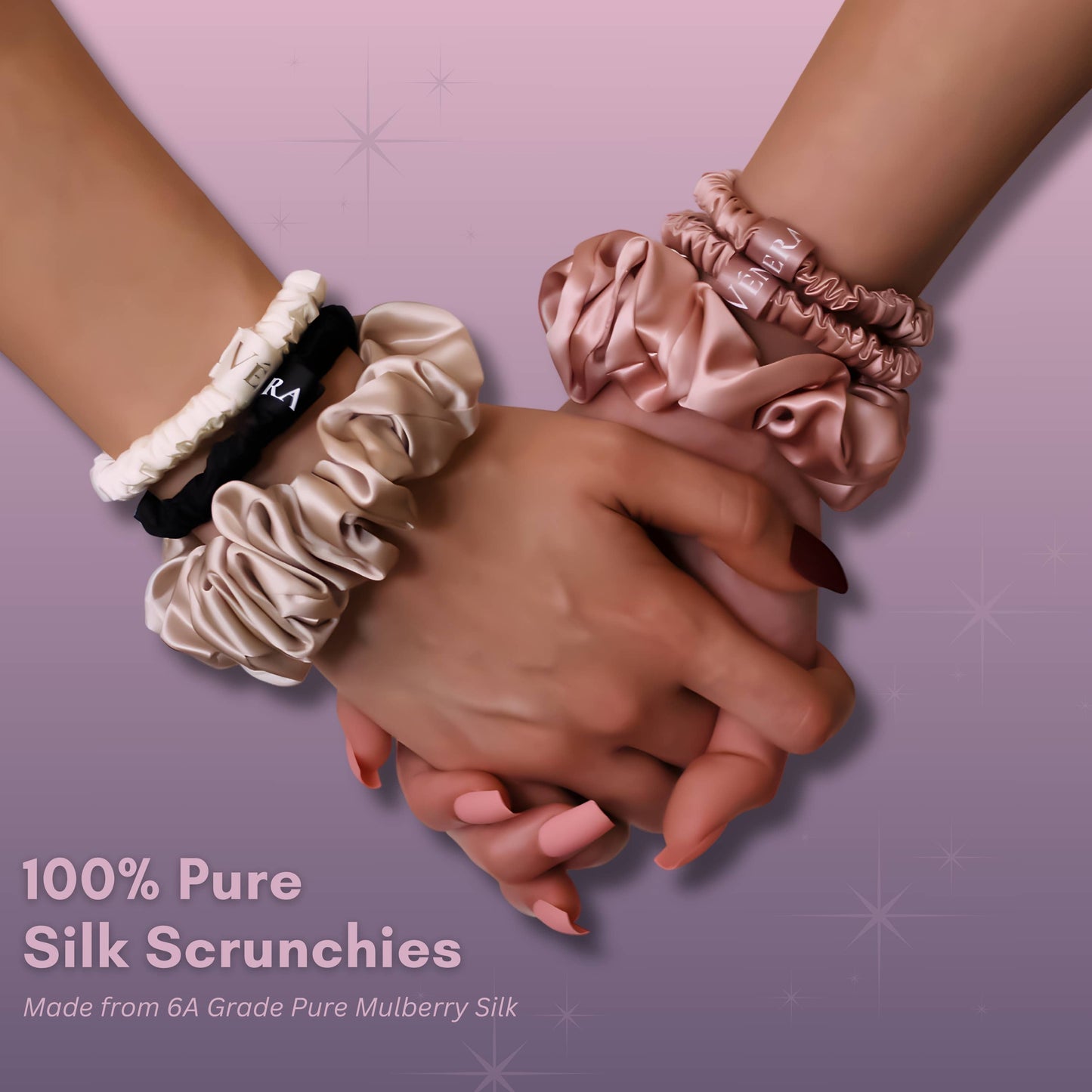 Silk Scrunchie Set – Blush, Beige & Black