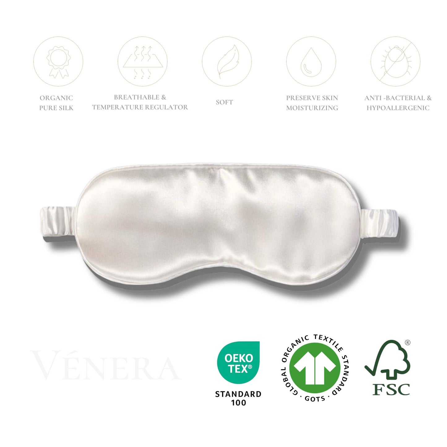 Silk Sleep Mask – 100% Mulberry Silk - White