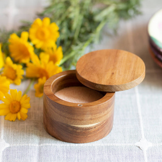Acacia Salt Cellar with Swivel Lid